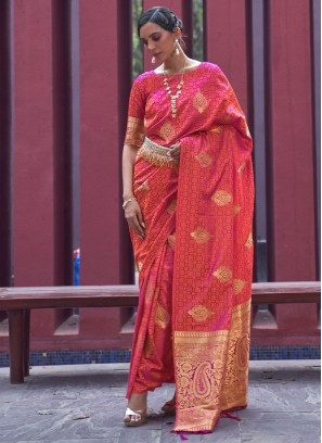 Hypnotic Peach Satin Silk Contemporary Saree