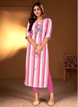 Hypnotic Pink Embroidered Cotton Party Wear Kurti