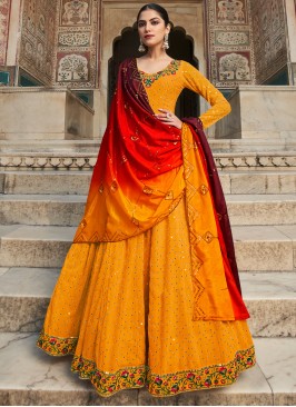 Hypnotic Thread Georgette Orange Readymade Trendy Gown 