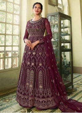 Hypnotic Wine Resham Long Length Salwar Kameez