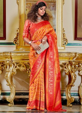 Hypnotizing Banarasi Silk Orange Trendy Saree
