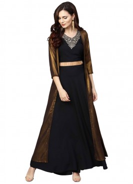 Hypnotizing Black Foil Print Crepe Silk Casual Kurti