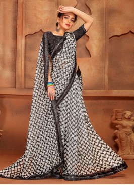 Hypnotizing Net Black Digital Print Classic Saree