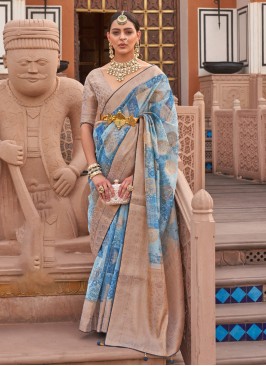 Hypnotizing Organza Aqua Blue Classic Saree