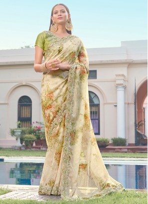 Hypnotizing Organza Beige Classic Saree