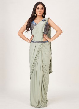 Hypnotizing Plain Sea Green Designer Saree