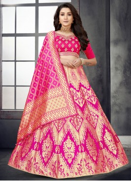 Hypnotizing Printed Rani Banarasi Silk A Line Lehenga Choli