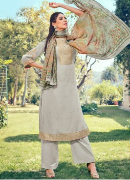 Hypnotizing Pure Silk Grey Buttons Straight Salwar Suit