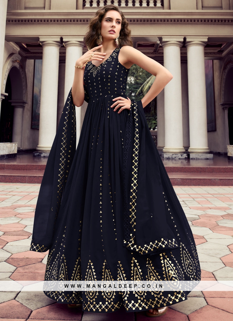 Digital Printed Designer Wear Bell Sleev Long Faux Georgette Gown