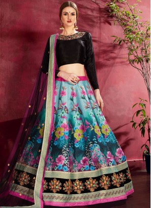 Ideal Floral Print Banglori Silk A Line Lehenga Choli