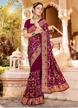 Ideal Georgette Zari Wine Saree