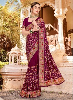 Ideal Georgette Zari Wine Saree