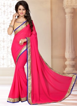 Ideal Rose Pink Faux Georgette Trendy Saree