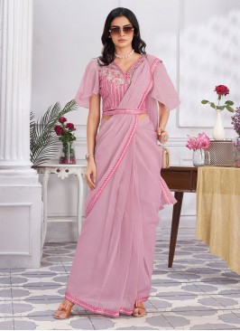 Ideal Shimmer Georgette Embroidered Designer Saree