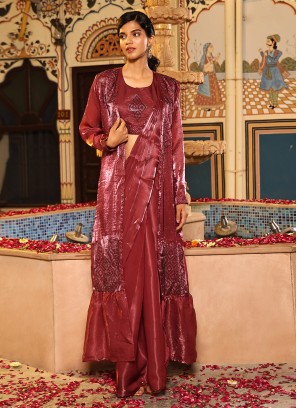 Ideal Swarovski Maroon Silk Traditional Saree
