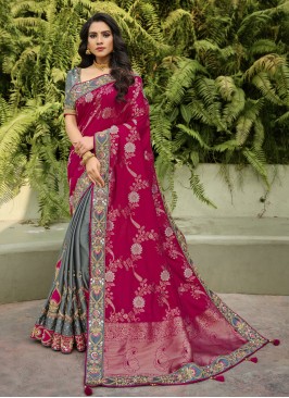 Immaculate Banarasi Silk Sangeet Half N Half  Saree