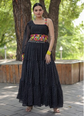 Immaculate Digital Print Faux Georgette Black Trendy Gown