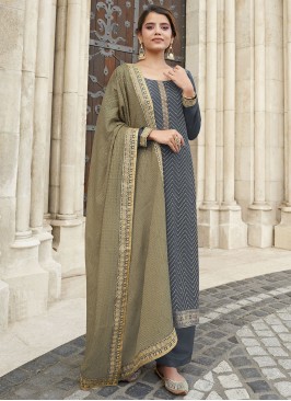 Immaculate Faux Chiffon Grey Designer Palazzo Suit