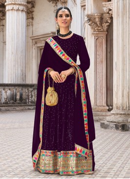 Immaculate Georgette Embroidered Purple Anarkali Salwar Kameez
