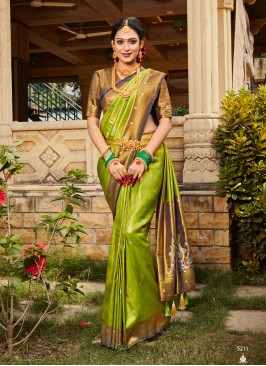 Immaculate Kanjivaram Silk Green Woven Classic Saree