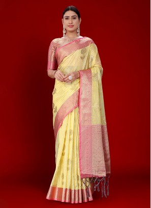 Immaculate Organza Yellow Border Saree