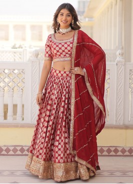 Immaculate Sequins Viscose Red Designer Lehenga Choli