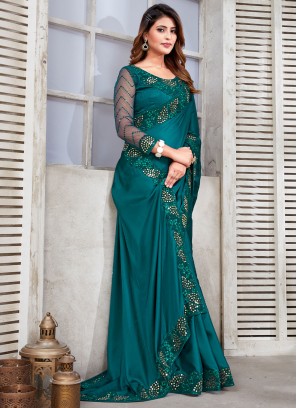 Immaculate Turquoise Mirror Classic Saree