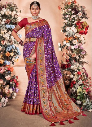 Impeccable Art Silk Purple Woven Classic Saree