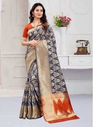 Impeccable Blue Festival Classic Saree