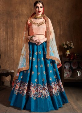 Impeccable Blue Lace Raw Silk Lehenga Choli