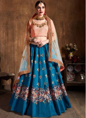 Impeccable Blue Lace Raw Silk Lehenga Choli
