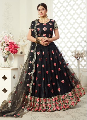 Impeccable Resham Black Net Lehenga Choli