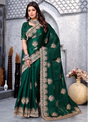 Imperial Crepe Silk Cord Green Trendy Saree