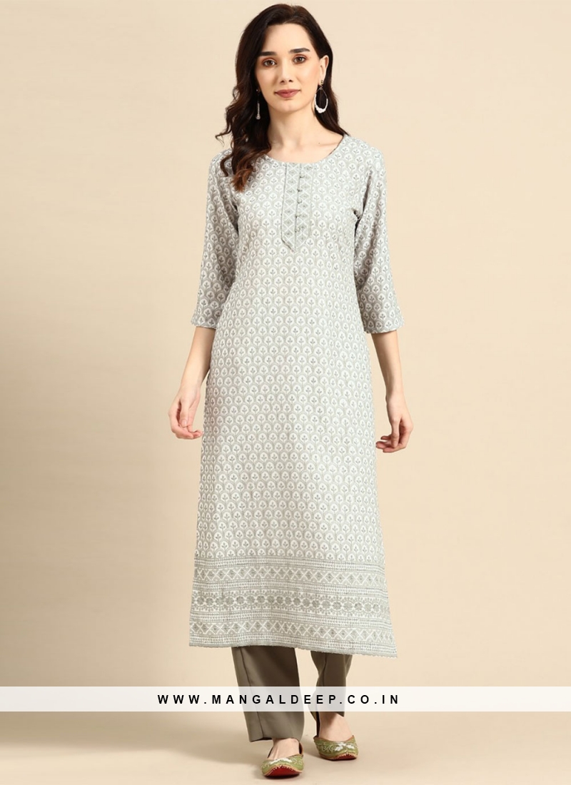 Imperial Embroidered Rayon Grey Designer Kurti