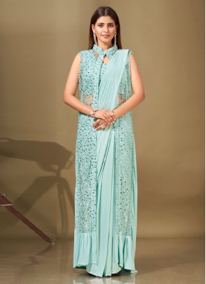 Imported Aqua Blue Classic Designer Saree