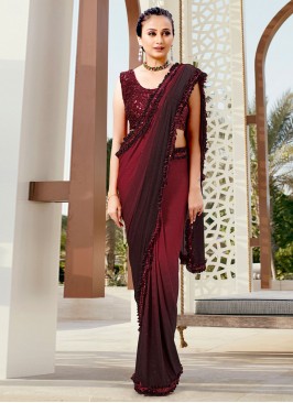 Imported Maroon Sequins Trendy Saree