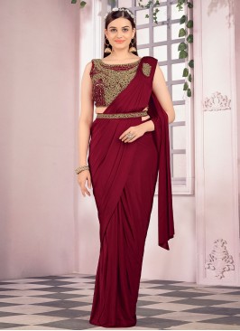 Imported Plain Maroon Contemporary Saree