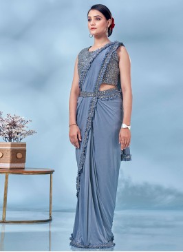 Imported Sequins Contemporary Saree in Aqua Blue