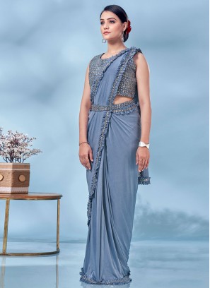 Imported Sequins Contemporary Saree in Aqua Blue
