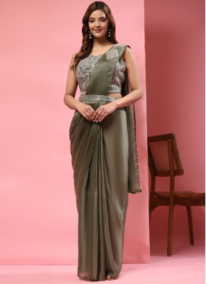 Imported Sequins Contemporary Style Saree in Green