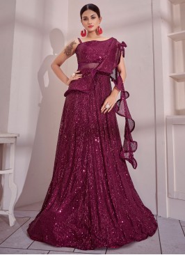 Imported Sequins Designer Gown in Purple