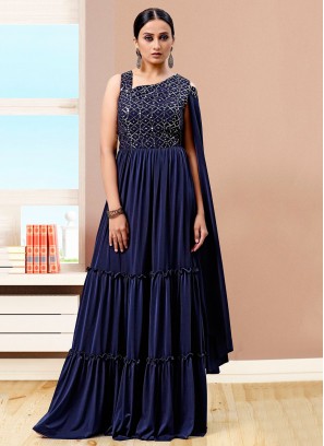 Imported Sequins Trendy Gown in Navy Blue