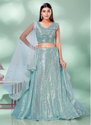 Imported Stone Designer Lehenga Choli in Aqua Blue