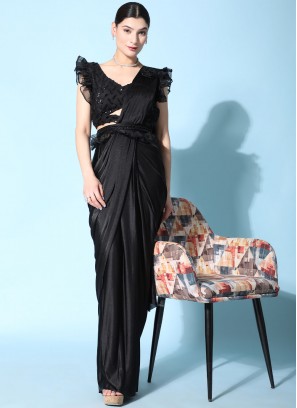 Imposing Black Ruffle Imported Trendy Saree