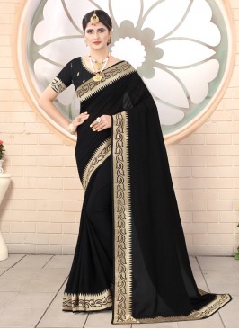 Imposing Embroidered Black Designer Traditional Saree