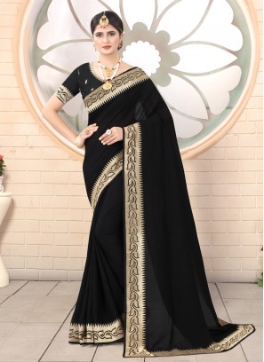 Imposing Embroidered Black Designer Traditional Saree