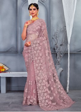 Imposing Embroidered Mauve  Contemporary Saree