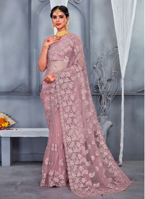 Imposing Embroidered Mauve  Contemporary Saree