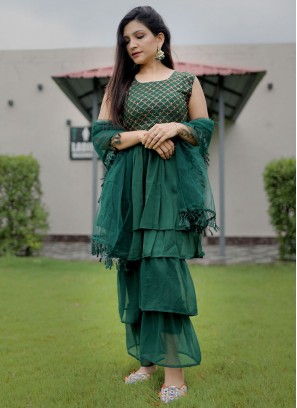 Imposing Faux Georgette Green Embroidered Salwar Kameez