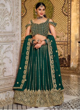 Imposing Georgette Green Sequins Designer Lehenga Choli